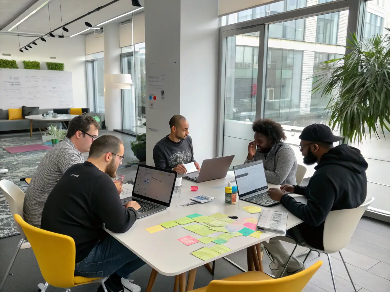 An image depicting a software development team collaborating on a project, highlighting the agile methodologies used in ICOD SYSTEMS' Software Factory Services.