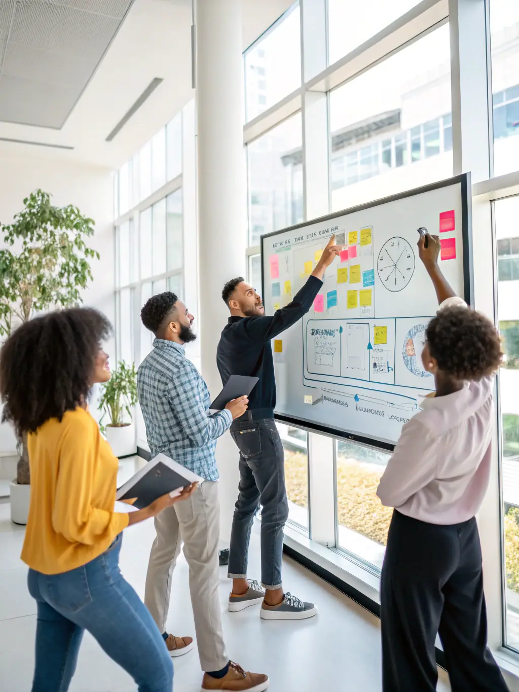 A vibrant image showcasing a diverse team of IT professionals collaborating on a digital transformation strategy in a modern office setting, emphasizing innovation and teamwork.